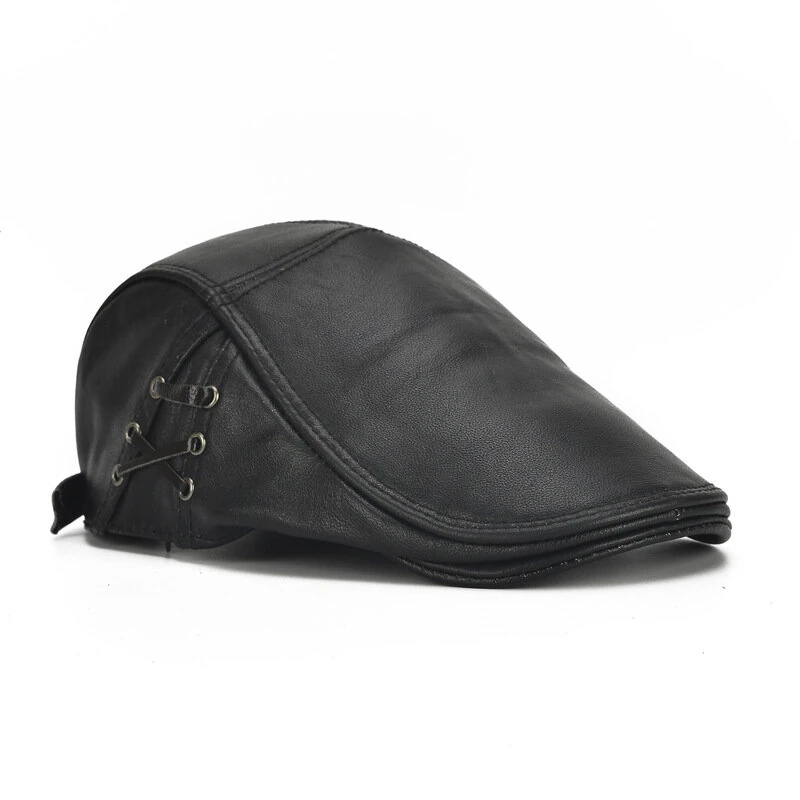 (image for) Collrown Berets Mens Flat Caps Genuine Leather Duck Tongue Cap Classic Adjustable Casual Driving Cabbie Hat