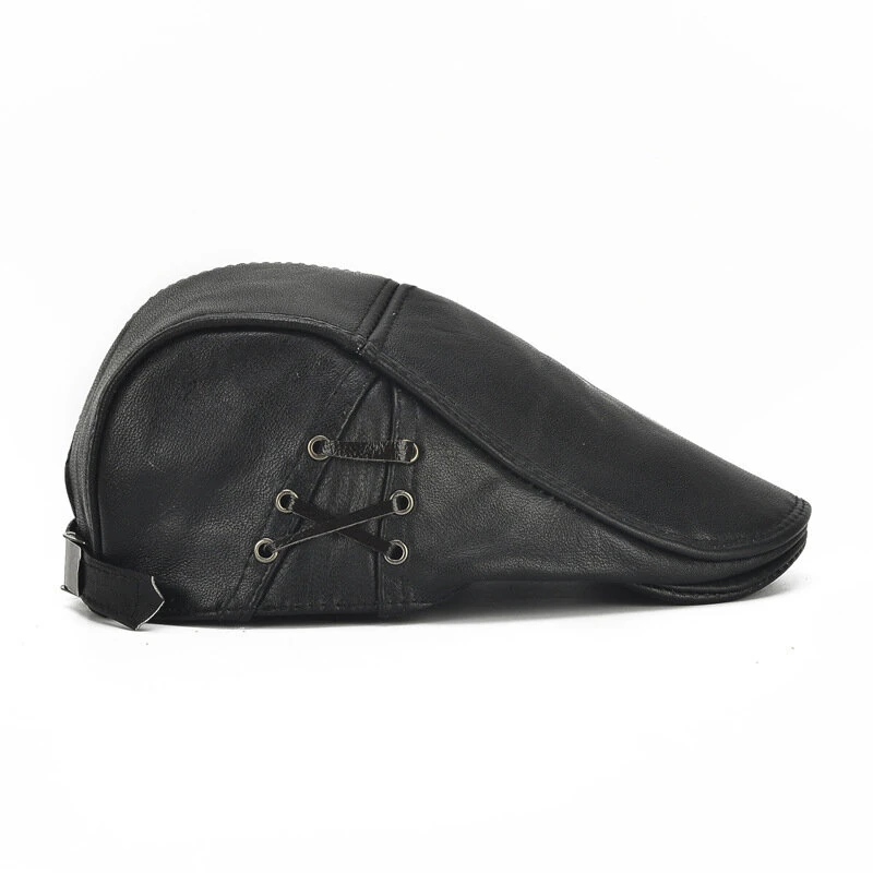 (image for) Collrown Berets Mens Flat Caps Genuine Leather Duck Tongue Cap Classic Adjustable Casual Driving Cabbie Hat