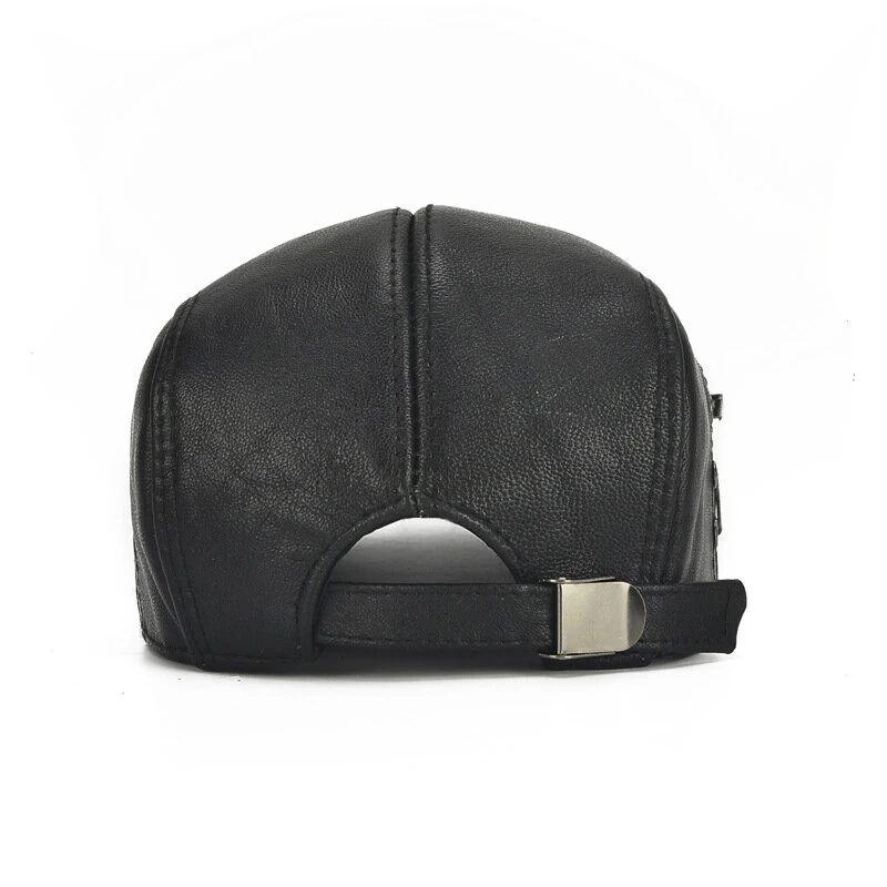 (image for) Collrown Berets Mens Flat Caps Genuine Leather Duck Tongue Cap Classic Adjustable Casual Driving Cabbie Hat